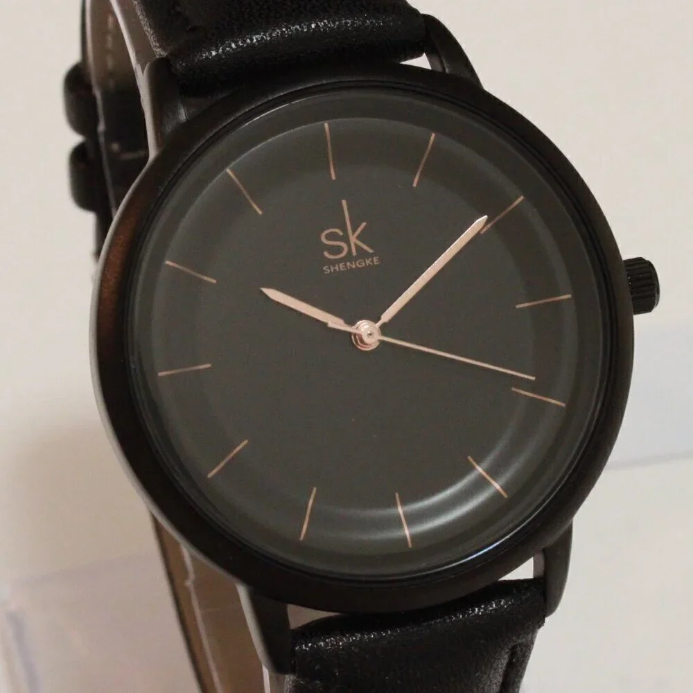 Ladies Dress Quartz Watch Black Dial Black Strap 38mm